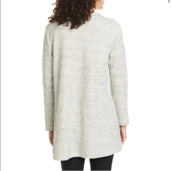 Eileen Fisher Grano Organic Cotton Blend Jacket Open Knit Large Light Gray - Picture 2 of 10